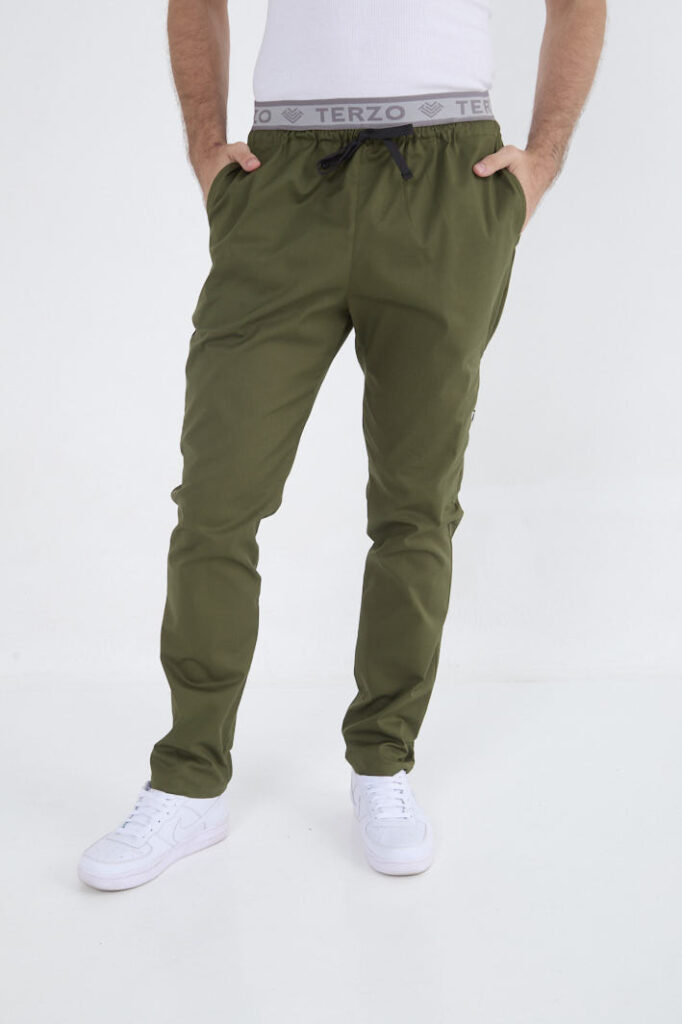 Pantalon médico unisex liso Verde Musgo tela spandex