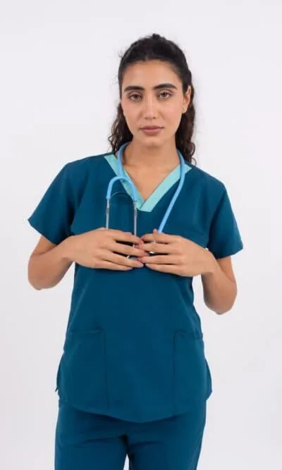 Chaquetilla médica de mujer color petróleo en tela tecnica Dotex Terzo